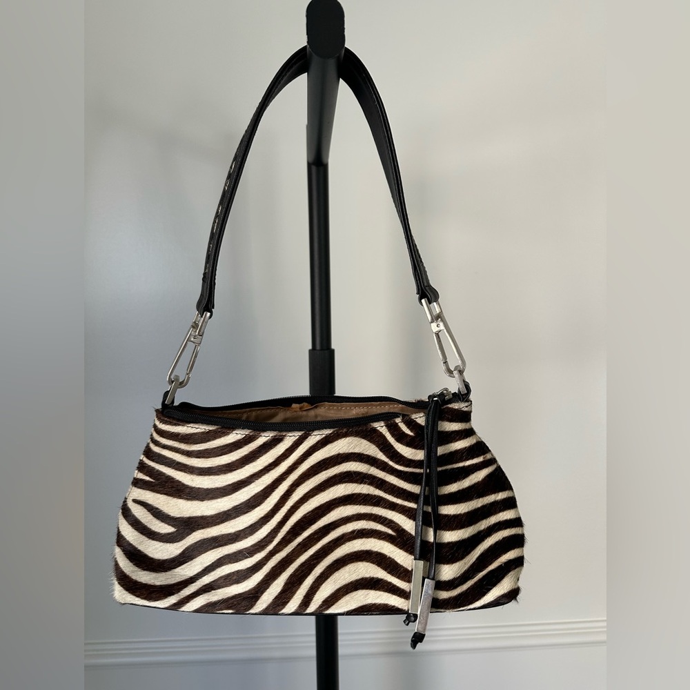 Genuine Pony Hair Vintage from Paris Black and White Zebra Print Shoulder Bag